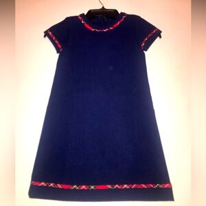 NWT Vineyard Vines Girls' Tartan Trim Navy Blue Ponte Dress (XS 5-6)
